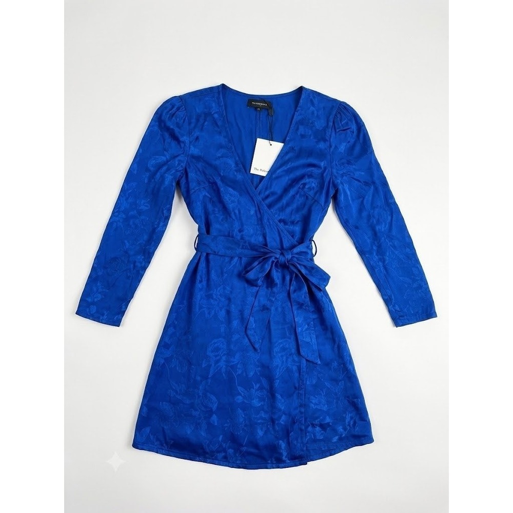 $178 New WT Majorelle XS Cobalt Blue Floral Long Sleeve Wrap Mini Dress